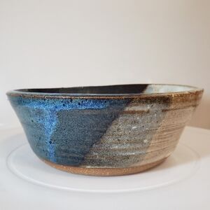 Handmade Blue Gold Tan & Cream Ceramic Bowl